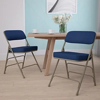 2 pièces Chaise pliante de la série HERCULES à triple entretoise et double charnière en métal et tissu marine