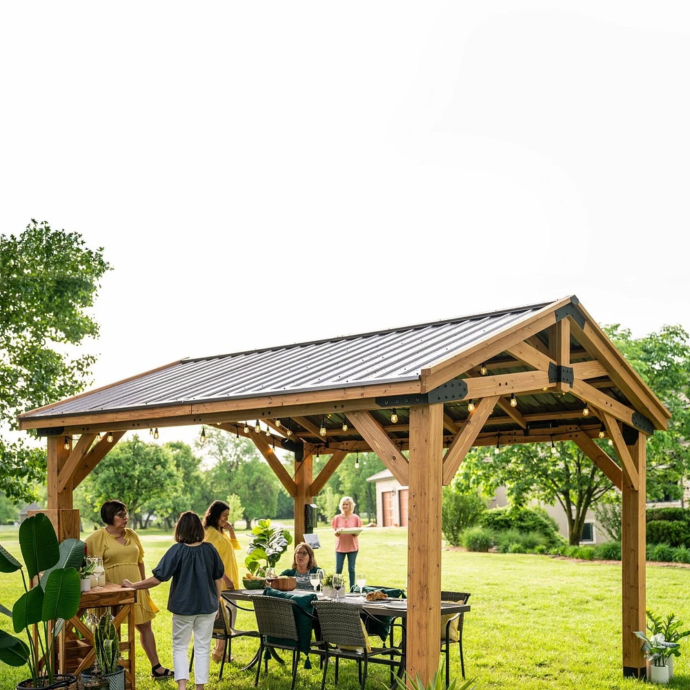 Backyard Discovery Pavillon de jardin en cèdre Norwood 14 pi x 12 pi