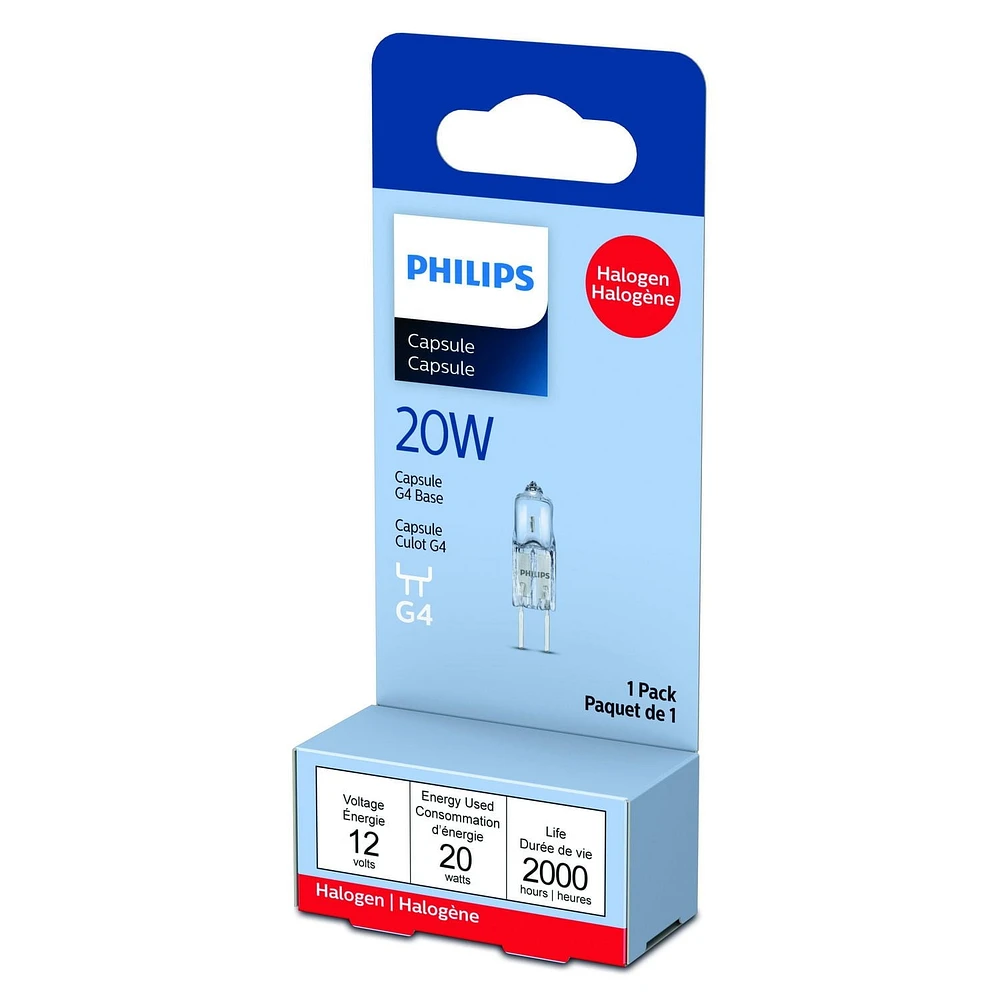 PHILIPS Ampoule halogène encapsulée T3 de 20 W à culot G4 Capsule T3 20W G4