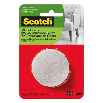 Scotch® Round Felt Pads, SP807-NA, beige, 2 in (5.08 cm), 6 per pack