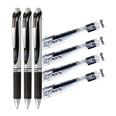 EnerGel Rétractable Stylo à Encre Gel (0,7mm), Noir Ensemble Stylo et Encre Recharge
