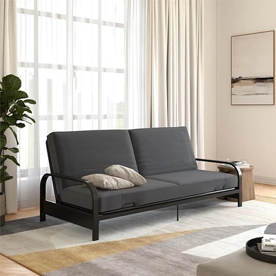 DHP Black Metal Arm Futon Frame with 6-Inch Pocket Coil Futon Mattress