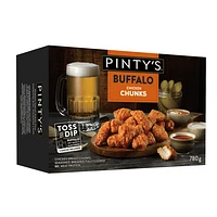 Morceaux de poitrine de poulet Buffalo Pintys Morceaux de poitrine de poulet Buffalo, non cuits, assaisonnés et panés