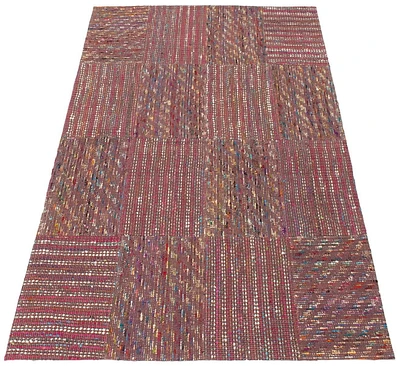ECARPETGALLERY 5'2" x 7'2" Contemporary Collage Handmade Area Rug for Living Room, Dining Room and Bedroom in Red