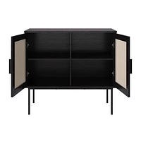 Emmett Premium Faux Wood Versatile Compact Sideboard Buffet with Lattice Doors