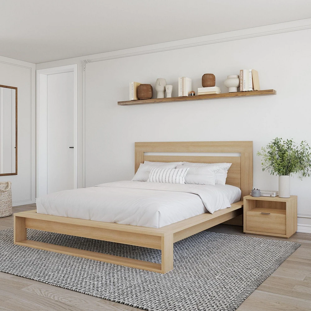 Ensemble de chambre à coucher Morgan 3 pièces avec tête de lit, sommier à lattes et 1 table de chevet