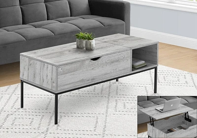 Monarch Specialties  Table Basse, 42" L, Rectangulaire, Cocktail, Toit Relevable, Gris, Métal Noir, Contemporain, Moderne