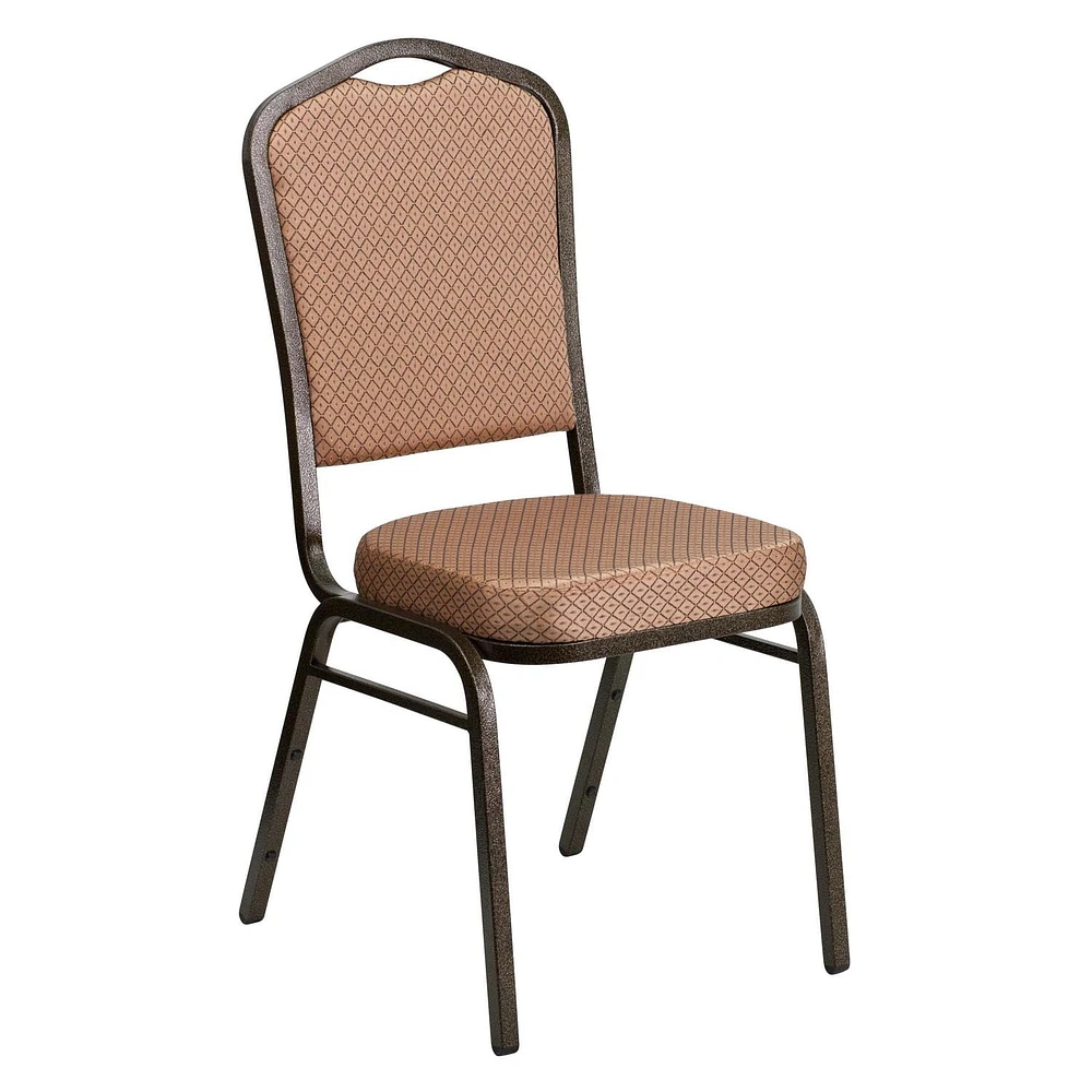 Lot de 4 pièces - Chaise de banquet empilable de la série HERCULES à dossier couronne en tissu à motifs de diamants dorés - Cadre veine d'or