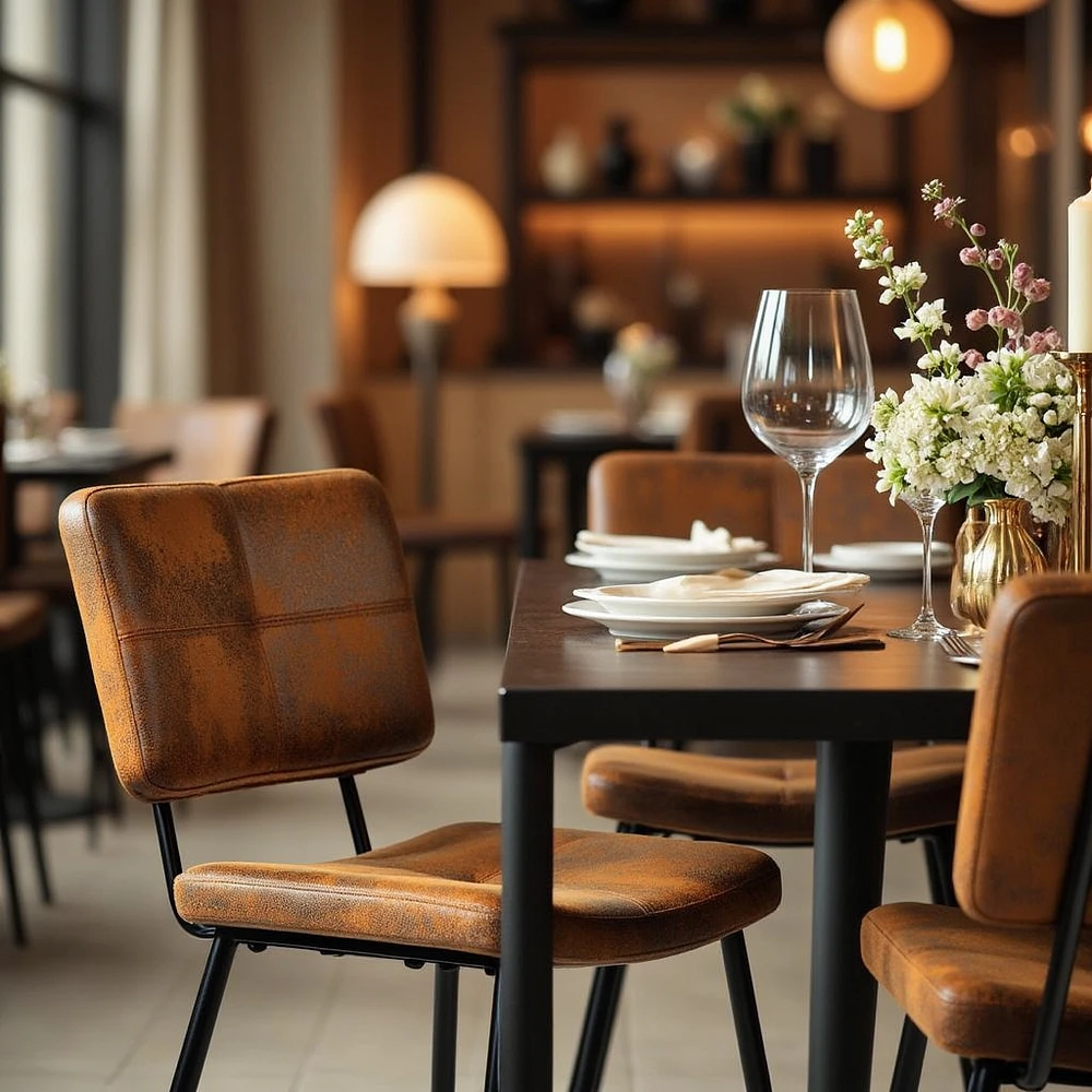 Homy Casa Lot de 4 chaises de salle à manger sans accoudoirs, avec revêtement en simili-suède, pieds en métal noir