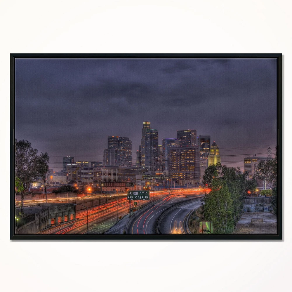 Design Art Los Angeles Dark Skyline Framed Canvas Art Print