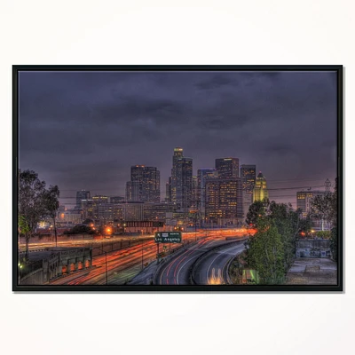 Design Art La Ligne D'Horizon Foncé De Los Angeles  Sur Toile Encadrée