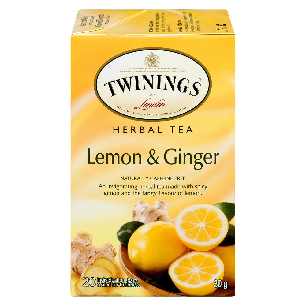 Twinings Lemon Ginger Herbal Tea, Pack of 20 Tea Bags