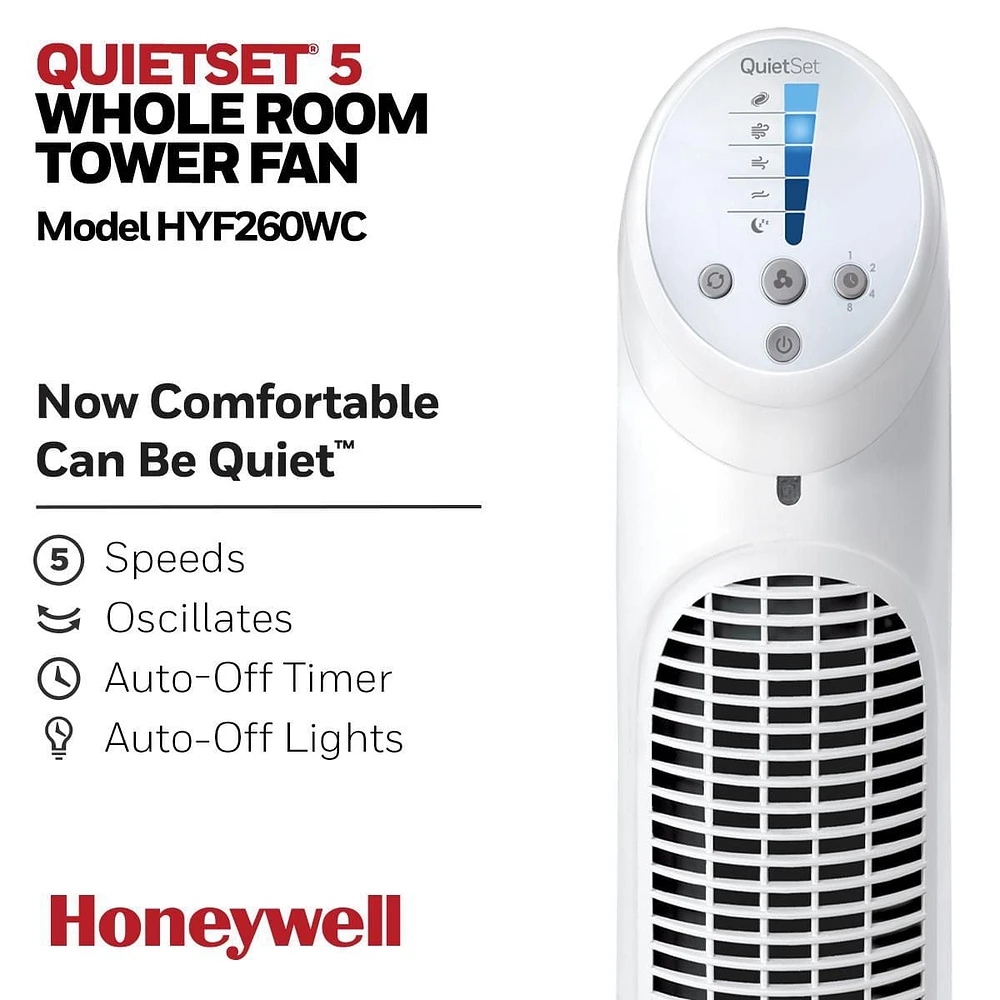 Ventilateur tour de 101 cm pièce entière QuietSetᴹᴰ 5 HYF260WC Honeywell