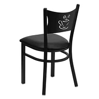 2 Pk. HERCULES Series Black Coffee Back Metal Restaurant Chair - Black Vinyl Seat