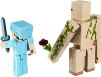 Minecraft  Steve and Iron Golem 3.25-inch Action Figure 2-Packs with 2 Figures and 2 Accessories