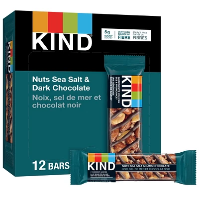KIND Barres Noix, sel de mer et chocolat noir, 40 g, boîte de 12 unités Paquet de 12 barres d'écrous KIND