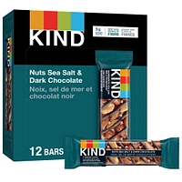 KIND Barres Noix, sel de mer et chocolat noir, 40 g, boîte de 12 unités Paquet de 12 barres d'écrous KIND
