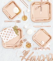 Assiettes à dîner carrées en feuille d'or rose de 9 po, 8 ct - Planche en aluminium 8 carats, 22,9*22,9 cm