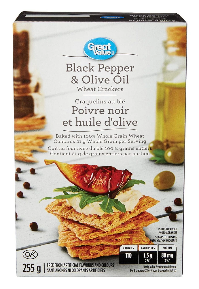 Great Value Black Pepper & Olive Oil  Wheat Crackers