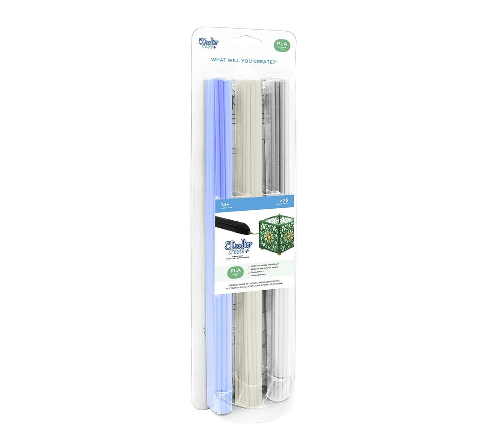 3Doodler Create+ PLA Plastic Refill Kit - Bleu/Clear/Blanc - 75 Pack