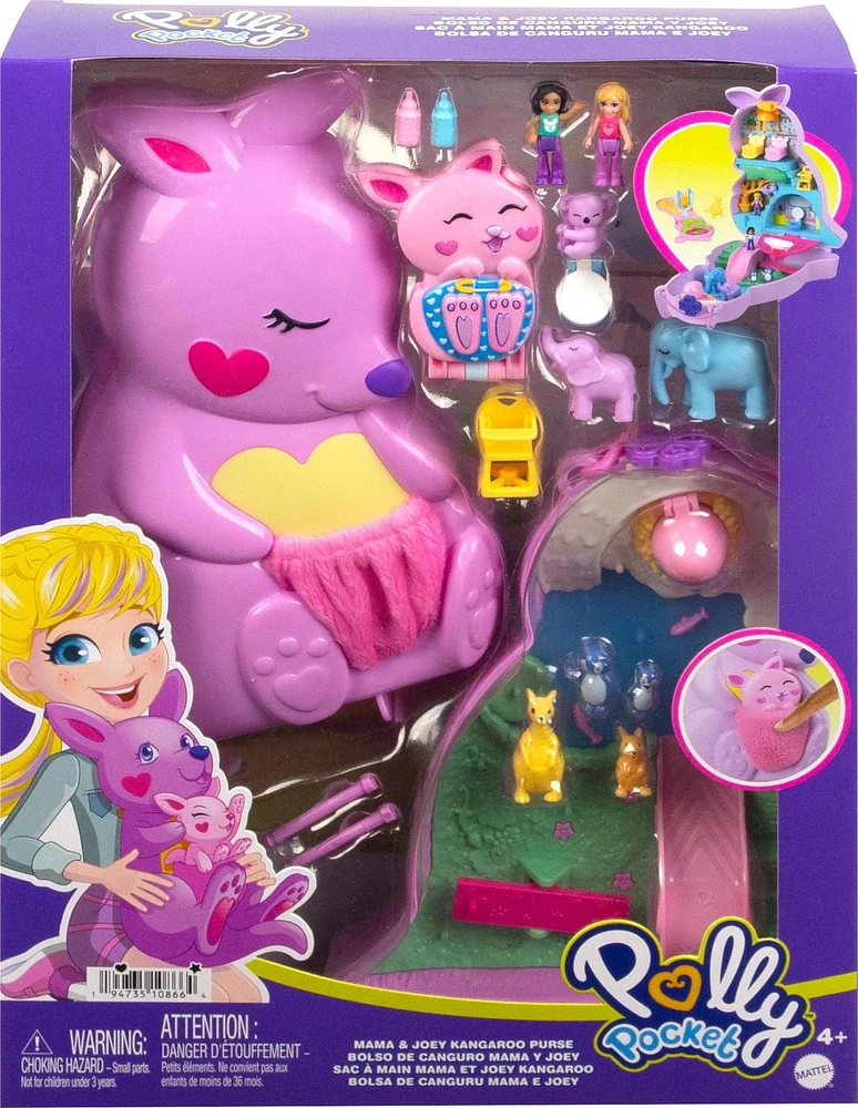 Polly Pocket Mama and Joey Kangaroo Purse Compact Playset with 2 Micro Dolls and Accessories