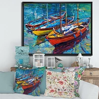 Designart Trois bateaux dans le port ART MURAL À CADRE FLOTT