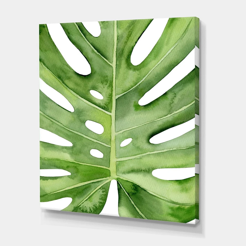 Designart Détail botanique de palmier tropical vert feuille de Monstera Art mural sur toile