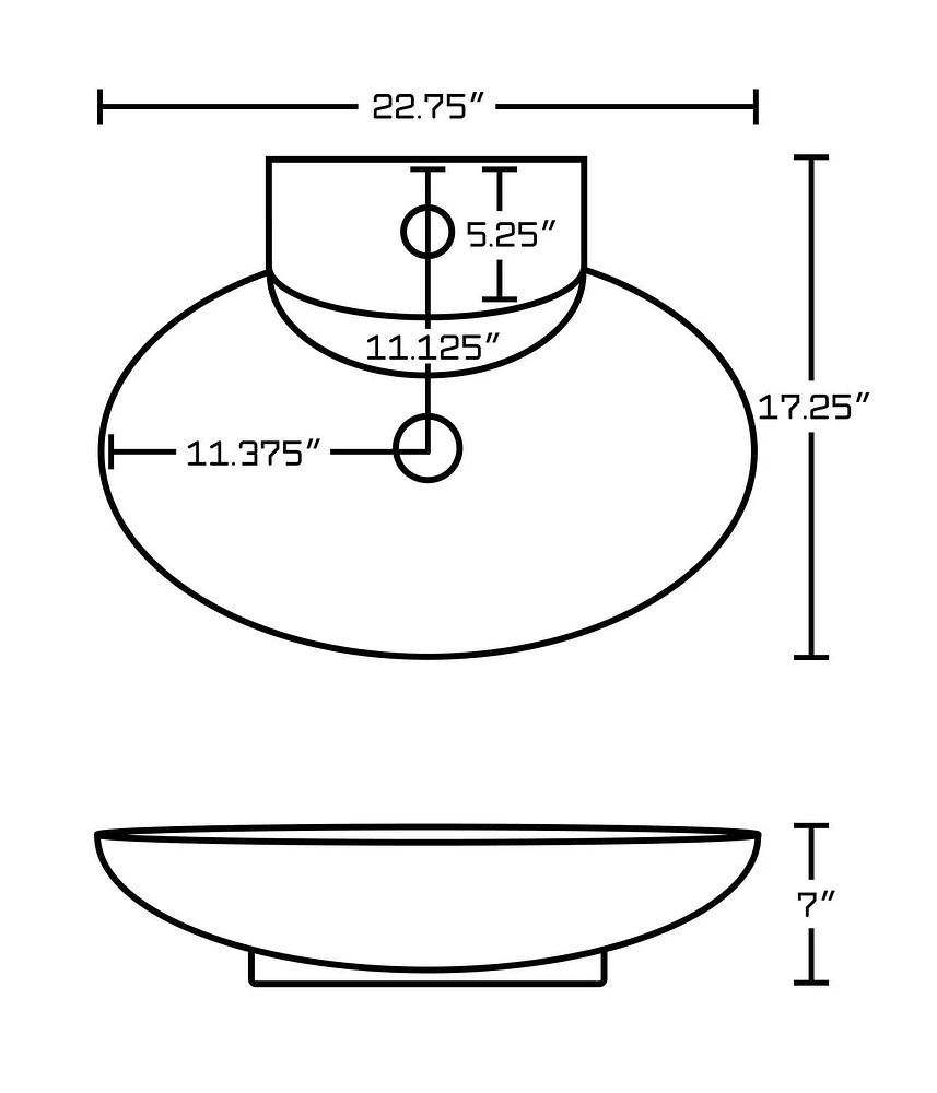 American Imaginations -in. W Above Counter White Bathroom Vessel Sink Set For 1 Hole Center Faucet AI