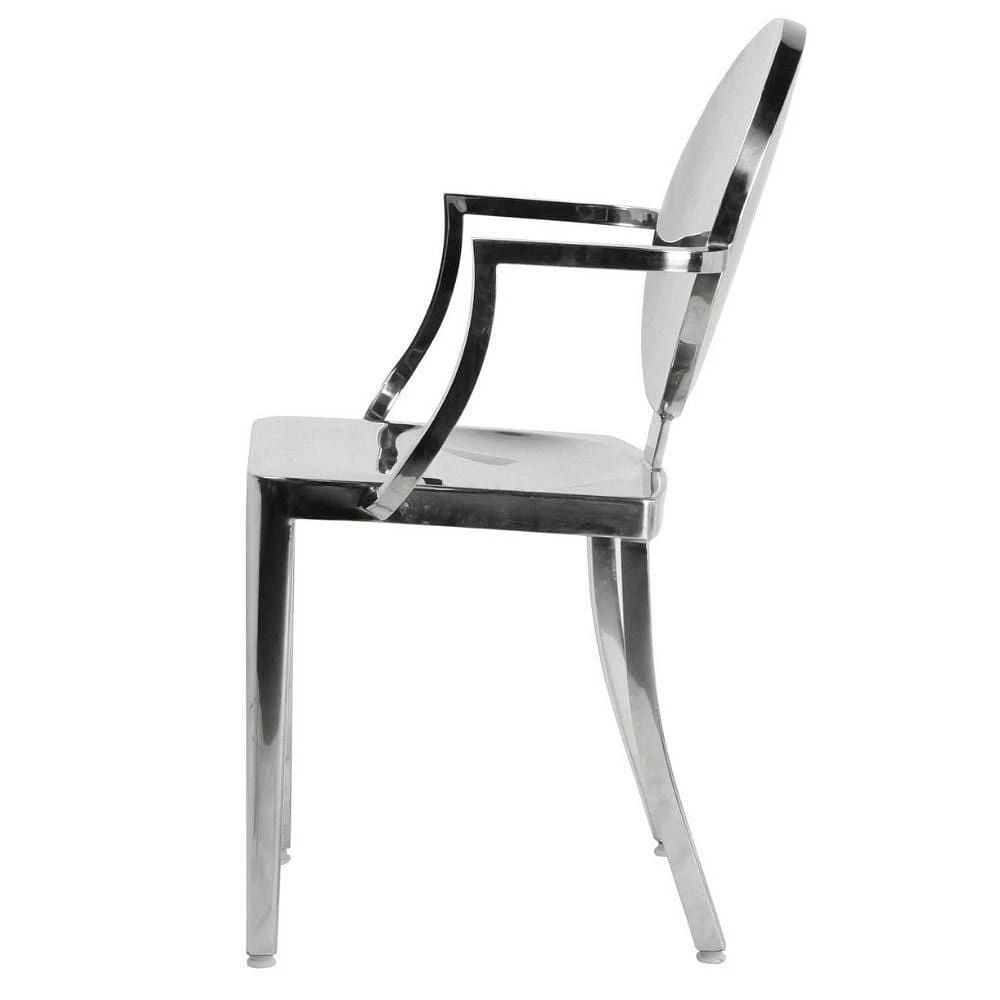 Chaise de salle à manger élégante avec finition chromée brillante – Design élégant et moderne pour des salles à manger élégantes, acier inoxydable, avec accoudoirs