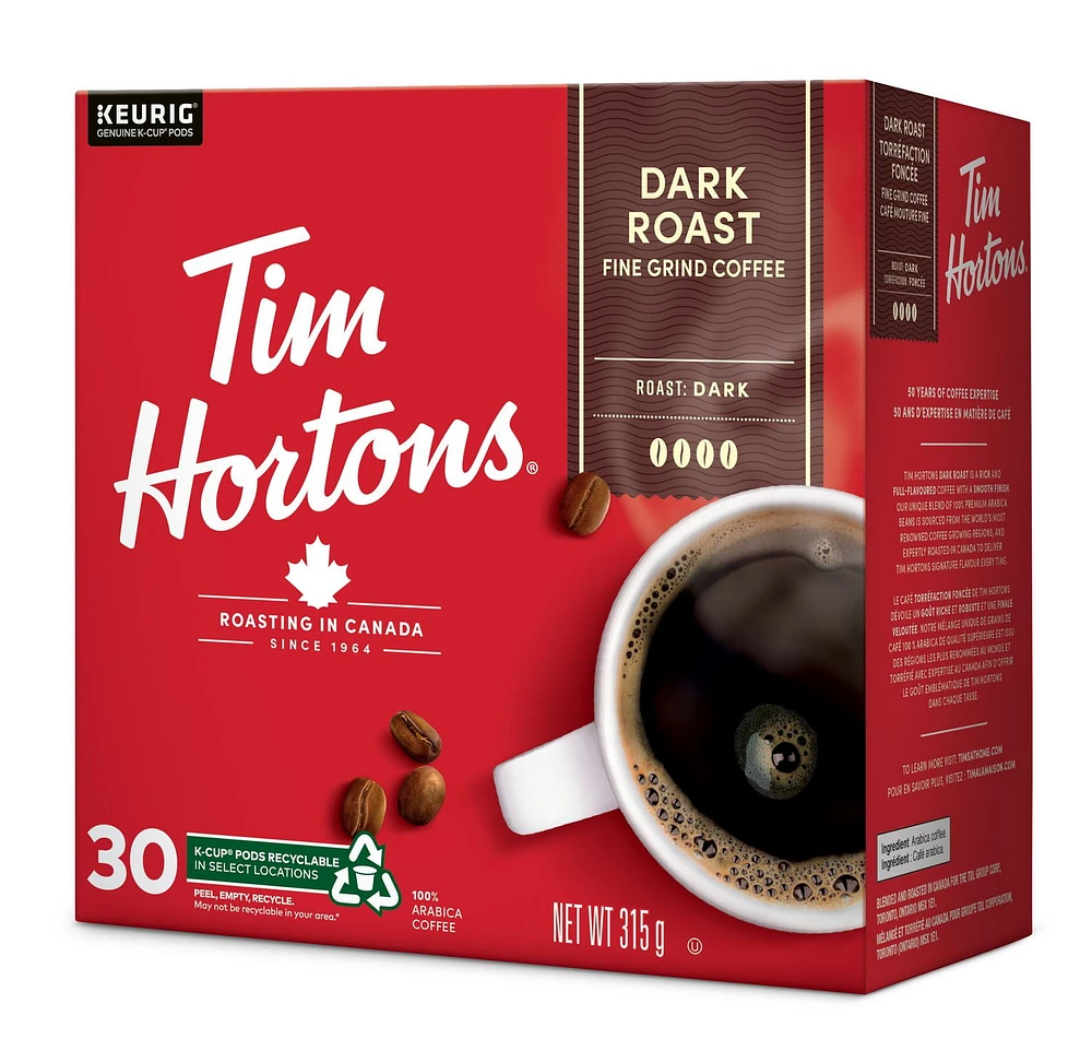 Tim Hortons Dark Roast Coffee, Keurig K-Cup 30ct Pods