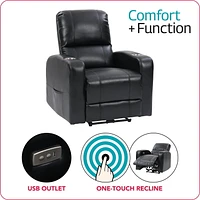 Fauteuil inclinable électrique rembourré en tissu PU CorLiving Ophelia avec porte-gobelet et port USB - Fauteuils inclinables électriques pour adultes, fauteuil de cinéma de salon, fauteuil inclinable