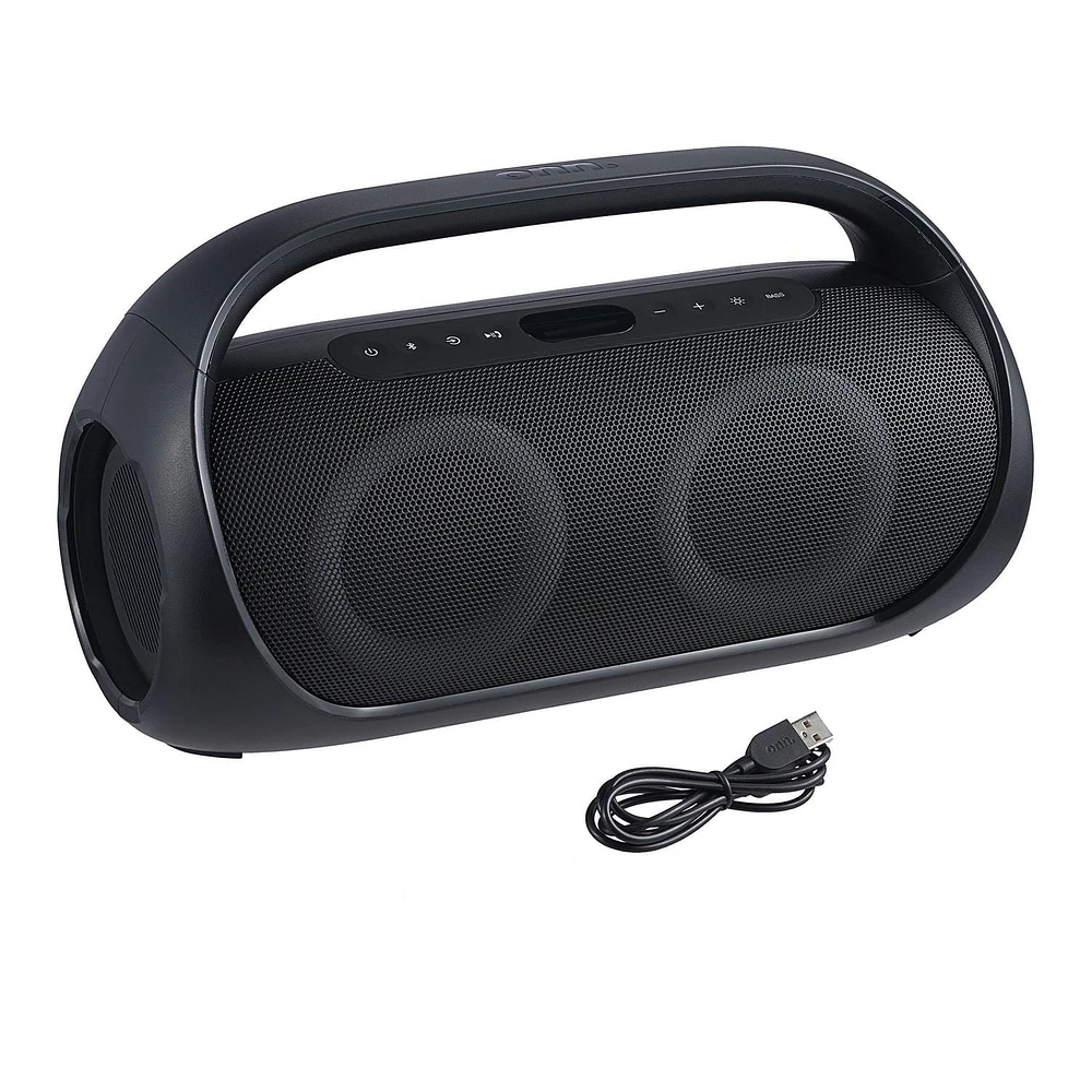 onn. Bluetooth Portable FM Boombox with Multicolour LED Lighting, 16 Hours Playtime