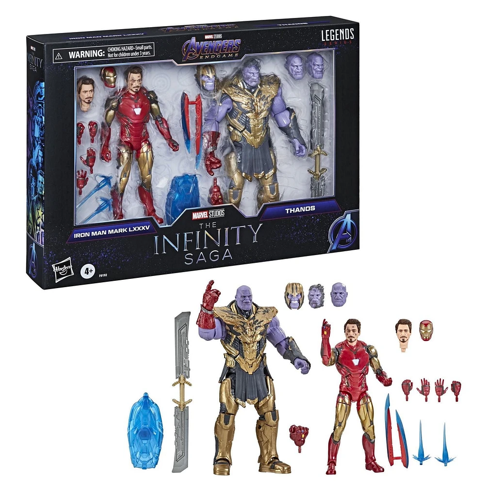 Hasbro Marvel Legends Series 6-inch Scale Action Figure 2-Pack Toy Iron Man Mark 85 vs. Thanos, Infinity Saga character, Premium Design, 2 Figures and 8 Accessories