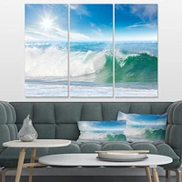 Designart White and Blue Waves under Sun Canvas Wall Art