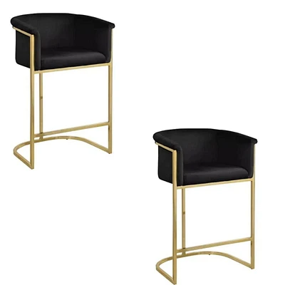 Kanye Black Velvet Stool and steel in a brushed gold finish SET OF 2