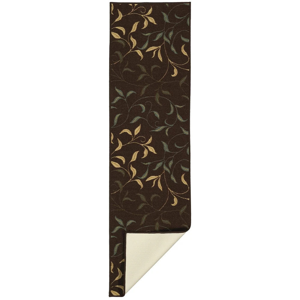 Tapis de couloir contemporain à motif de feuilles et à sous-couche en caoutchouc de la collection Ottohome