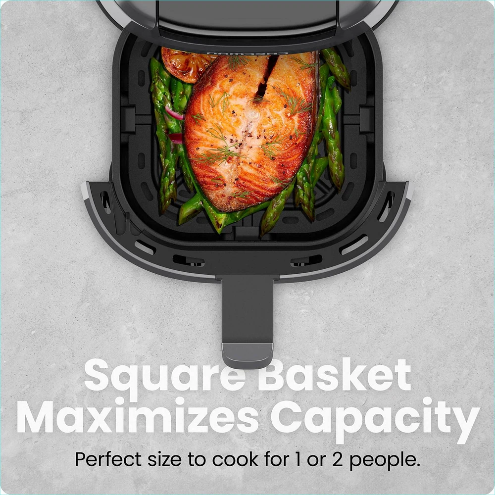 Chefman 2L (2 Qt) Compact Air Fryer w/ Digital Display and Shake Reminder - Grey, New