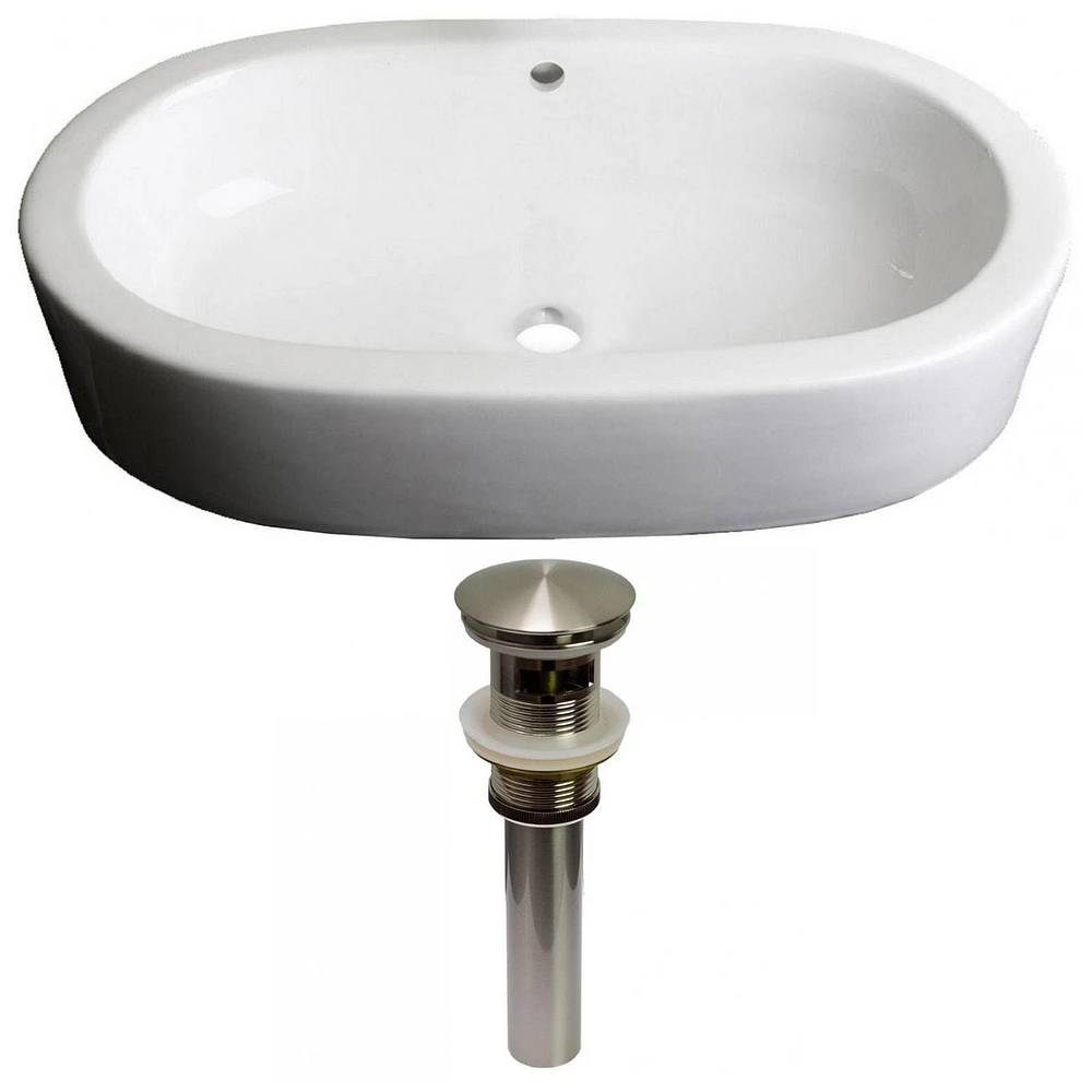 American Imaginations 25.25-in. W Semi-Recessed White Bathroom Vessel Sink Set For Deck Mount Drilling AI