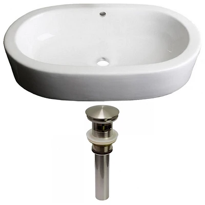 American Imaginations 25.25-in. W Semi-Recessed White Bathroom Vessel Sink Set For Deck Mount Drilling AI