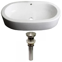 American Imaginations 25.25-in. W Semi-Recessed White Bathroom Vessel Sink Set For Deck Mount Drilling AI