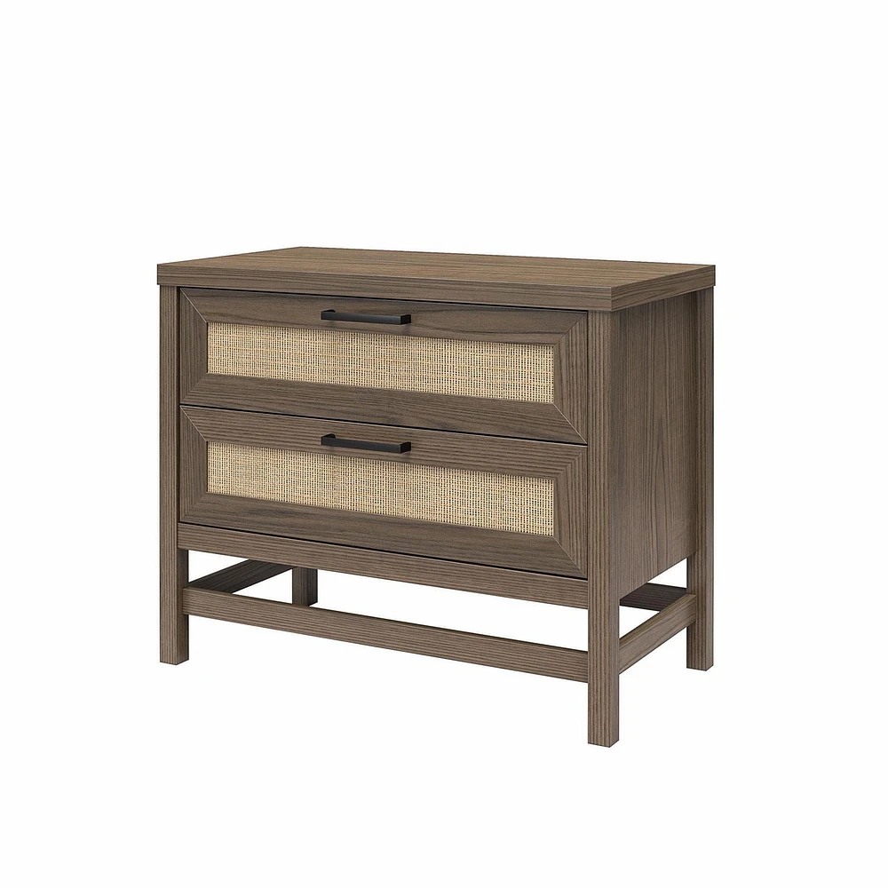 Ameriwood Home Lennon 2 Drawer Nightstand, Medium Brown and Faux Rattan