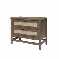 Ameriwood Home Lennon 2 Drawer Nightstand, Medium Brown and Faux Rattan