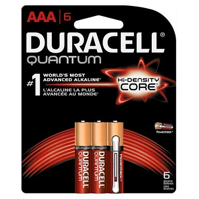 Piles Quantum Alcalines AAA de Duracell avec PowerCheck, Paquet de 6