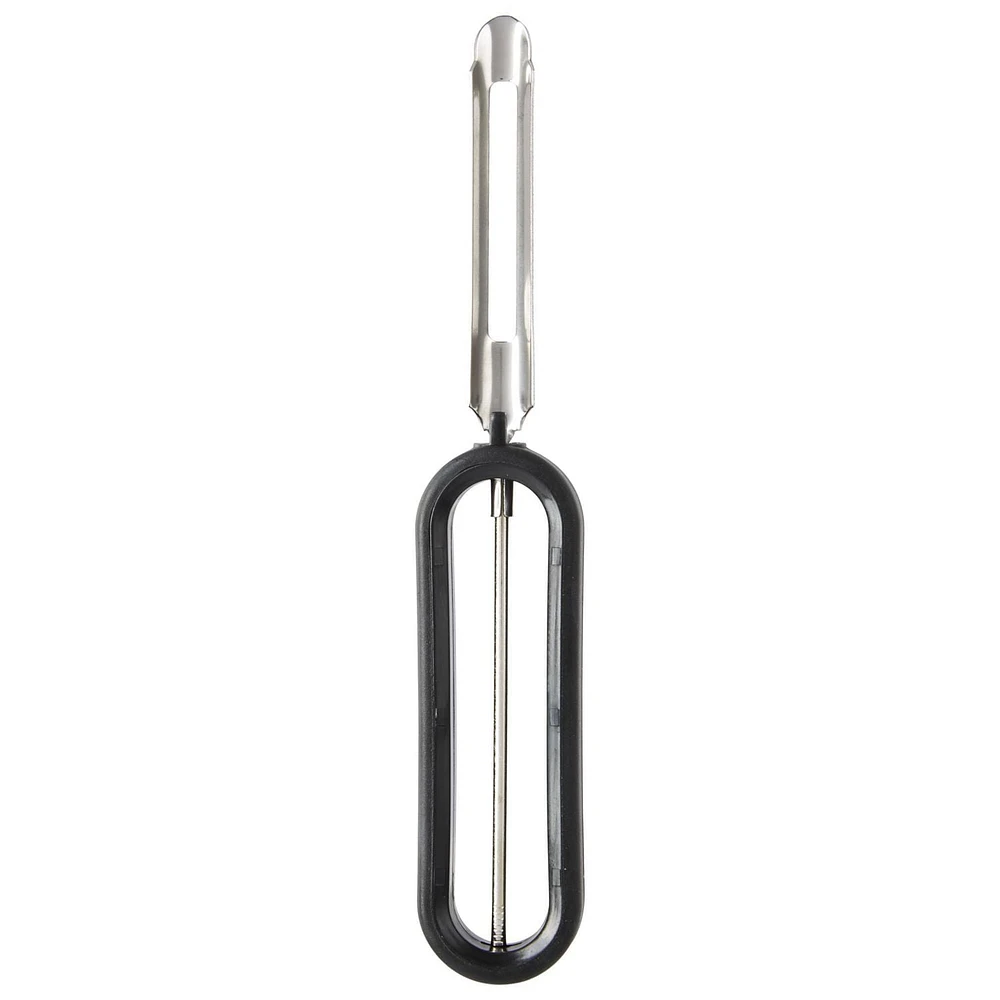 MAINSTAYS™ Peeler with Handler, Stainless Steel Swivel Blades, End of Blade Removes Blemishes, Soft & Flexible Non-Slip Handle, Sturdy, Blade Sharpened on Both Side, For Left or Right-Handed Use, Peeler (Stainless steel blade)