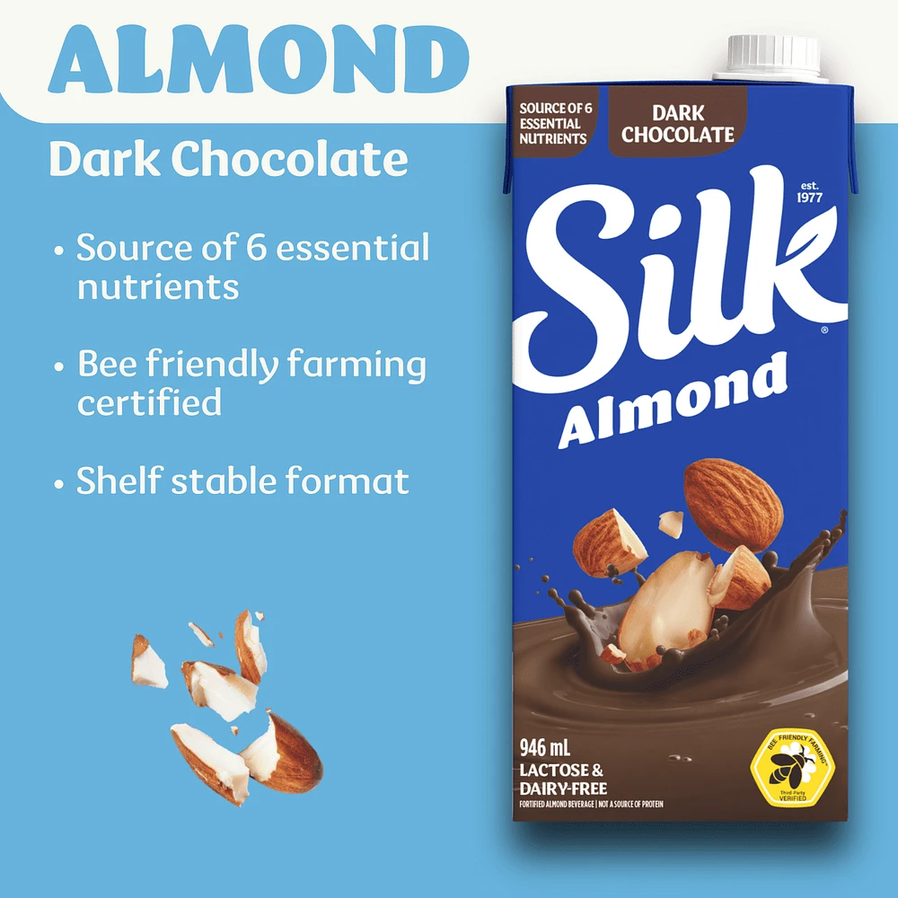 Silk Almond Milk, Dark Chocolate Flavour, Dairy-Free, Shelf Stable, 946 mL