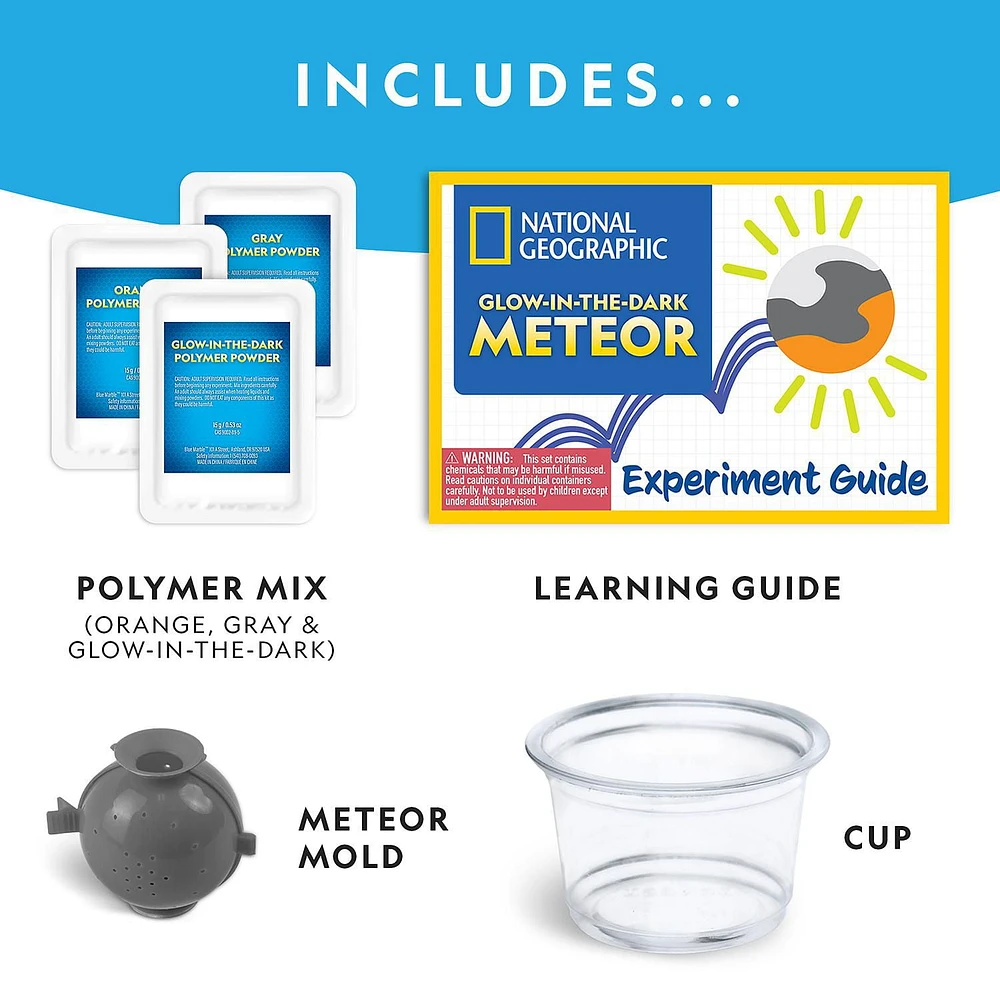 National Geographic Glow-in-the-Dark Meteor STEM Kit, Create 2 Glowing Bouncy Balls, Ages 8 and up