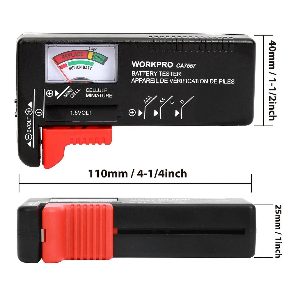 WorkPro Battery Tester, Test AA AAA C D 9V 1.5V