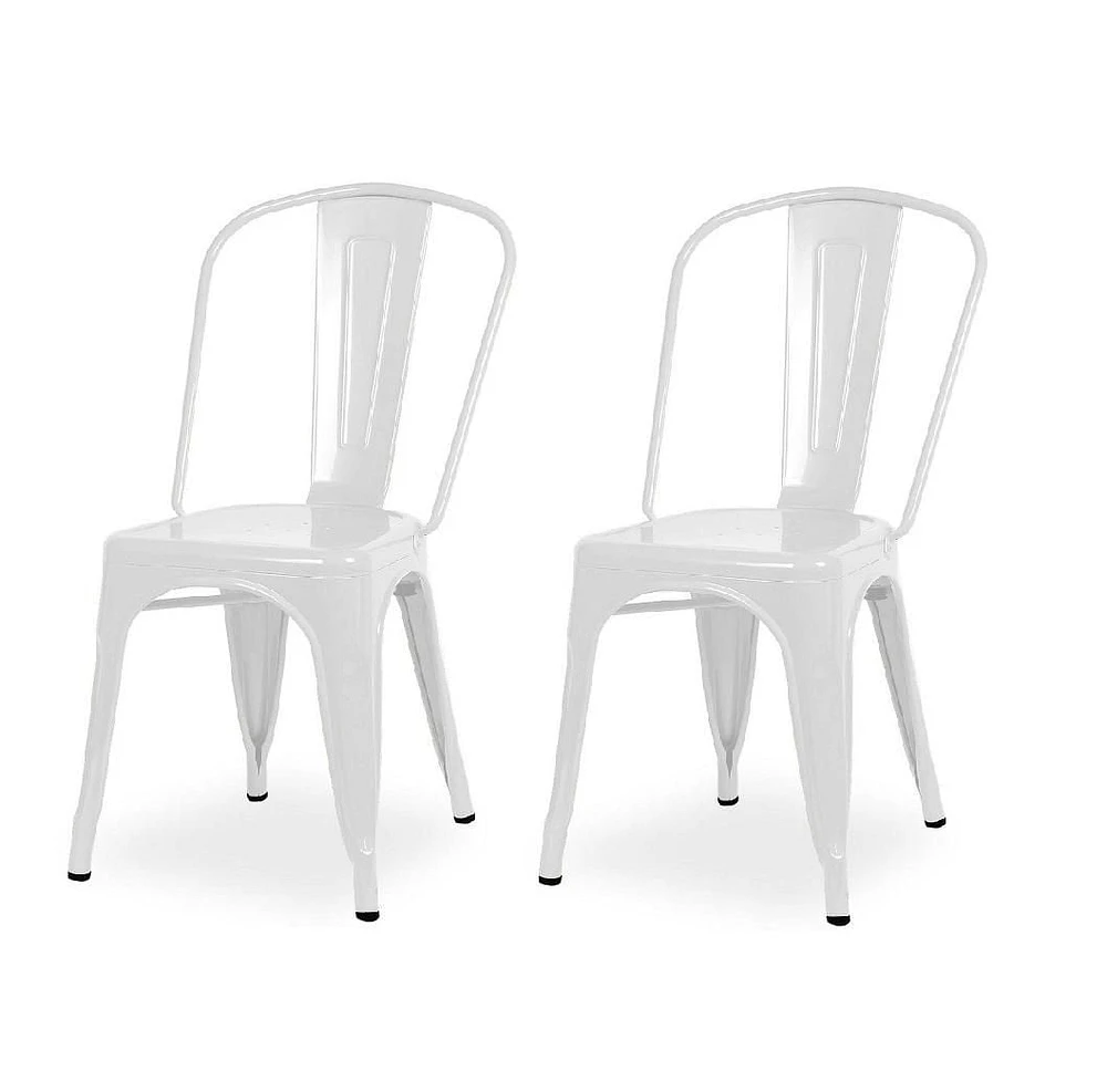 Plata Import Tolix Chair Bistro Dining Side Lot de 2 en couleur blanche enduite de poudre