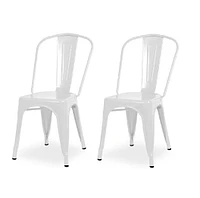 Plata Import Tolix Chair Bistro Dining Side Lot de 2 en couleur blanche enduite de poudre