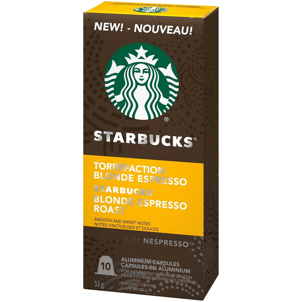 Starbucks® by Nespresso® Blonde Espresso Roast Coffee Capsules, 10 Nespresso Coffee Pods